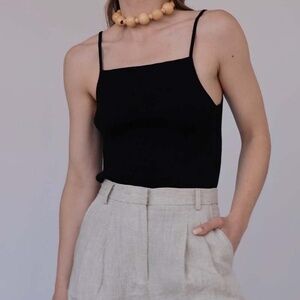 MOD REF Square Neck Ribbed Tank Top in Black | Size Small